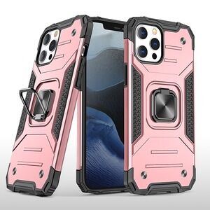 iPhone 13 Pro Max Case Shockproof Heavy Duty Magnetic Ring Stand Rose Gold Cover